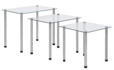 Set de 3 tables gigognes verre trempé transparent et pieds métal gris Rosi