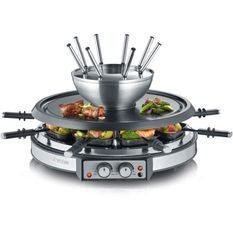 SEVERIN RG2348 - Combiné 2 en 1 Raclette et Fondue 8 personnes - 1900W - 8 fourchettes a fondue et 8 spatules - Cuve Inox