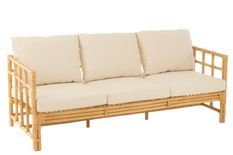 Sofa Meliza avec coussins en tissu et rotin - Finition naturelle et blanche