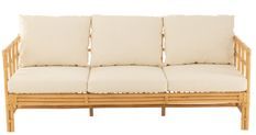 Sofa Meliza avec coussins en tissu et rotin - Finition naturelle et blanche