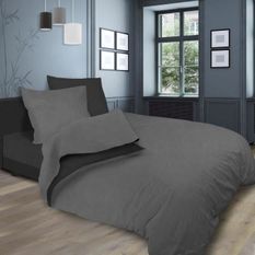 SOLEIL d'OCRE Parure de lit bicolore - Coton lavé - 240 x 290 cm - Gris et gris anthracite