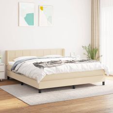 Sommier à lattes de lit avec matelas Crème 160x200 cm Tissu