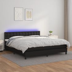 Sommier à lattes de lit avec matelas et LED Noir 180x200cm