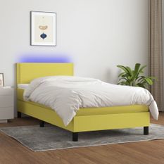 Sommier à lattes de lit avec matelas LED Vert 100x200 cm Tissu