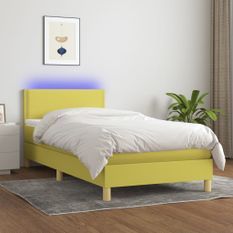 Sommier à lattes de lit avec matelas LED Vert 100x200 cm Tissu