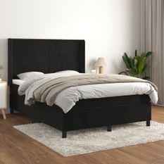 Sommier à lattes de lit avec matelas Noir 140x190 cm Velours