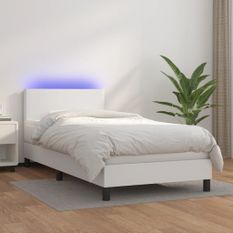 Sommier à lattes de lit et matelas et LED Blanc 100x200 cm
