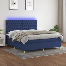 Sommier à lattes de lit et matelas et LED Bleu 180x200 cm Tissu