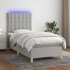 Sommier à lattes de lit et matelas et LED Gris clair 80x200 cm