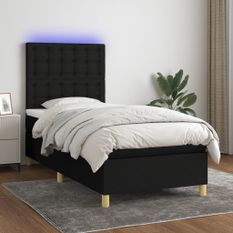 Sommier à lattes de lit et matelas et LED Noir 90x200 cm Tissu