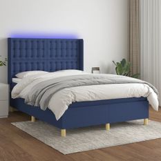 Sommier à lattes de lit matelas et LED Bleu 140x200 cm Tissu