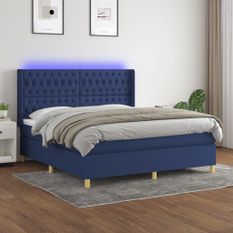 Sommier à lattes de lit matelas et LED Bleu 160x200 cm Tissu