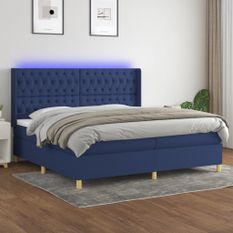 Sommier à lattes de lit matelas et LED Bleu 200x200 cm Tissu