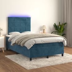 Sommier à lattes de lit matelas et LED Bleu foncé 120x200 cm