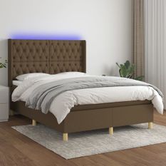 Sommier à lattes de lit matelas et LED Marron foncé 140x200 cm
