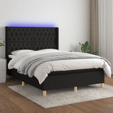 Sommier à lattes de lit matelas et LED Noir 140x190 cm Tissu
