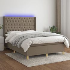 Sommier à lattes de lit matelas et LED Taupe 140x200 cm Tissu