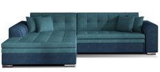 Canapé d'angle gauche convertible 4 places tissu bleu foncé et bleu turquoise Looka 295 cm