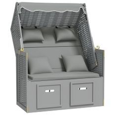 Strandkorb avec coussins Résine tressée et bois solide Gris