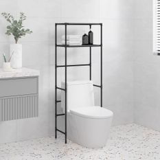 Support de rangement 2 niveaux sur toilette Noir 53,5x28x143 cm