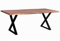 Table 180 cm bois massif acacia naturel et pieds croisés acier noir Vintal