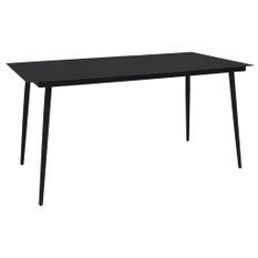 Table à dîner de jardin Noir 150x80x74 cm Acier et verre 3