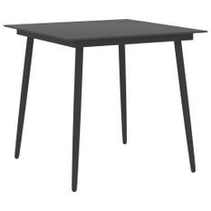 Table à dîner de jardin Noir 80x80x74 cm Acier et verre 4