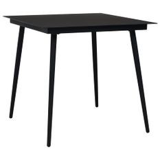 Table à dîner de jardin Noir 80x80x74 cm Acier et verre 2