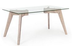 Table à manger 6 places bois naturel et verre trempé Anya 160 cm