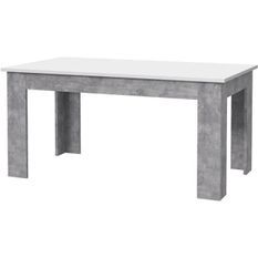 Table a manger - Blanc et béton gris clair - PILVIL - 160 x I90 x H 75 cm