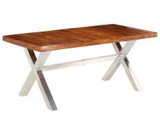 Table à manger bois d'acacia et acier inoxydable Babola 180 cm
