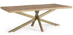 Table à manger bois de manguier naturel et pieds acier laiton mat Jonky 220 cm