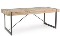 Table à manger bois de sapin naturel et pieds acier noir BARY 200 cm
