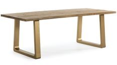 Table à manger bois massif clair et pieds métal doré 220 cm