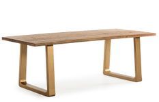 Table à manger bois massif clair et pieds métal doré VITRA 220 cm