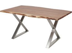 Table à manger bois massif et pieds en croix acier chromé Kiwa 160 cm