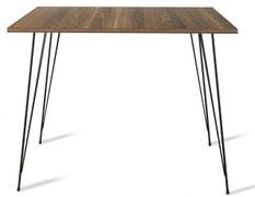 Table à manger carrée bois marron et pieds en forme d'épingles acier noir Kizone 90 cm
