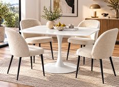 Table à manger carrée TULIPA – Plateau en bois – Pied central en métal – Design contemporain