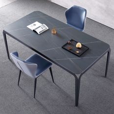 Table à manger céramique effet marbre noir et pieds métal noir Boxer L 180 cm