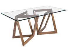 Table à manger contemporaine Veliza 180 cm - Plateau en verre trempé et pieds en noyer