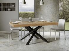Table à manger design ARTEMIS – Plateau bois plusieurs coloris et pieds entrelacés en acier anthracite