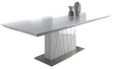 Table à manger design extensible blanc laqué et pieds acier blanc Cesar 160 à 220 cm