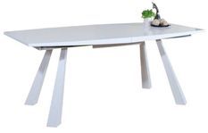 Table à manger design extensible blanc laqué et pieds acier blanc Siroka 180 à 230 cm