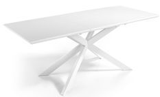 Table à manger design extensible blanc mat et pieds métal blanc Reina 160 à 210 cm