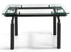 Table à manger design extensible verre transparent et pieds métal noir Stramo 140 à 200 cm