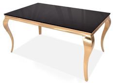 Table à manger design plateau verre noir et pieds doré Skinda 180 cm
