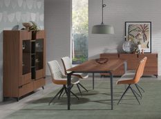 Table à manger en bois marron et pieds bois noir Kalieto 160 cm