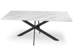 Table à manger en verre effet marbre blanc et pieds métal noir Leana L 180 cm