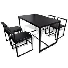 Table à manger et 4 chaises bois et métal noir Katy