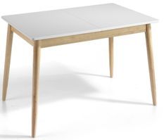 Table à manger extensible blanc mat et bois de chêne Lukan 120 à 160 cm